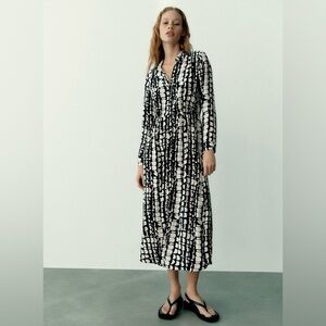 Zara long black & white patterned shirt dress (M)
